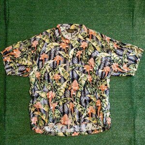 VINTAGE MONZINI MENS MADE IN ITALY BUTTON UP SHIRT HAWAIIAN FLORAL PRINT SIZE L
